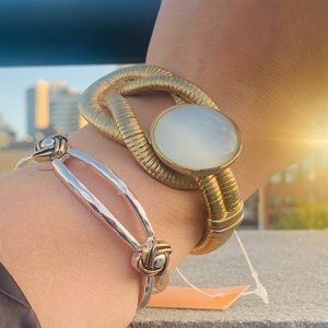 Zara Silver Bangle Denty Vintage Gold Roses Stretchy